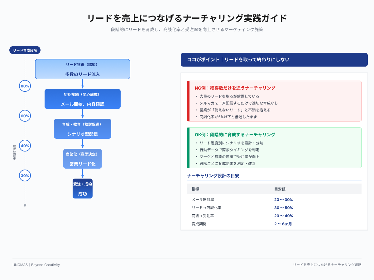 リードを売上につなげるナーチャリング実践ガイド｜段階的なリード育成で受注率を向上