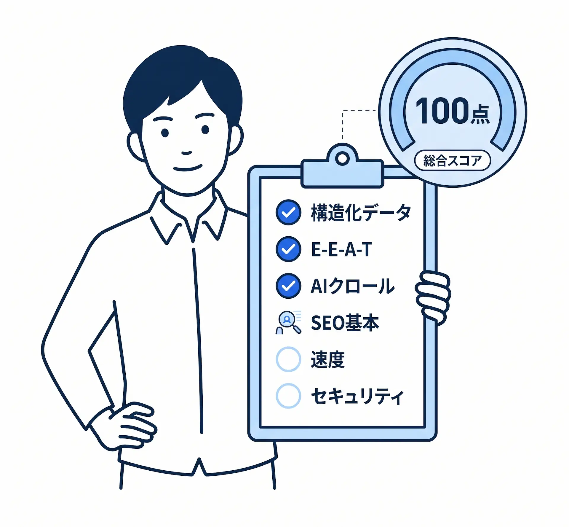 6カテゴリ100点満点でAI引用可能性を診断するツールのイラスト